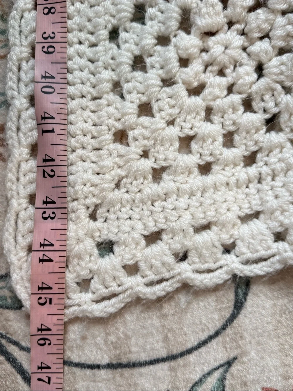 Handmade mint and white crochet granny square afghan blanket Throw 45x64
